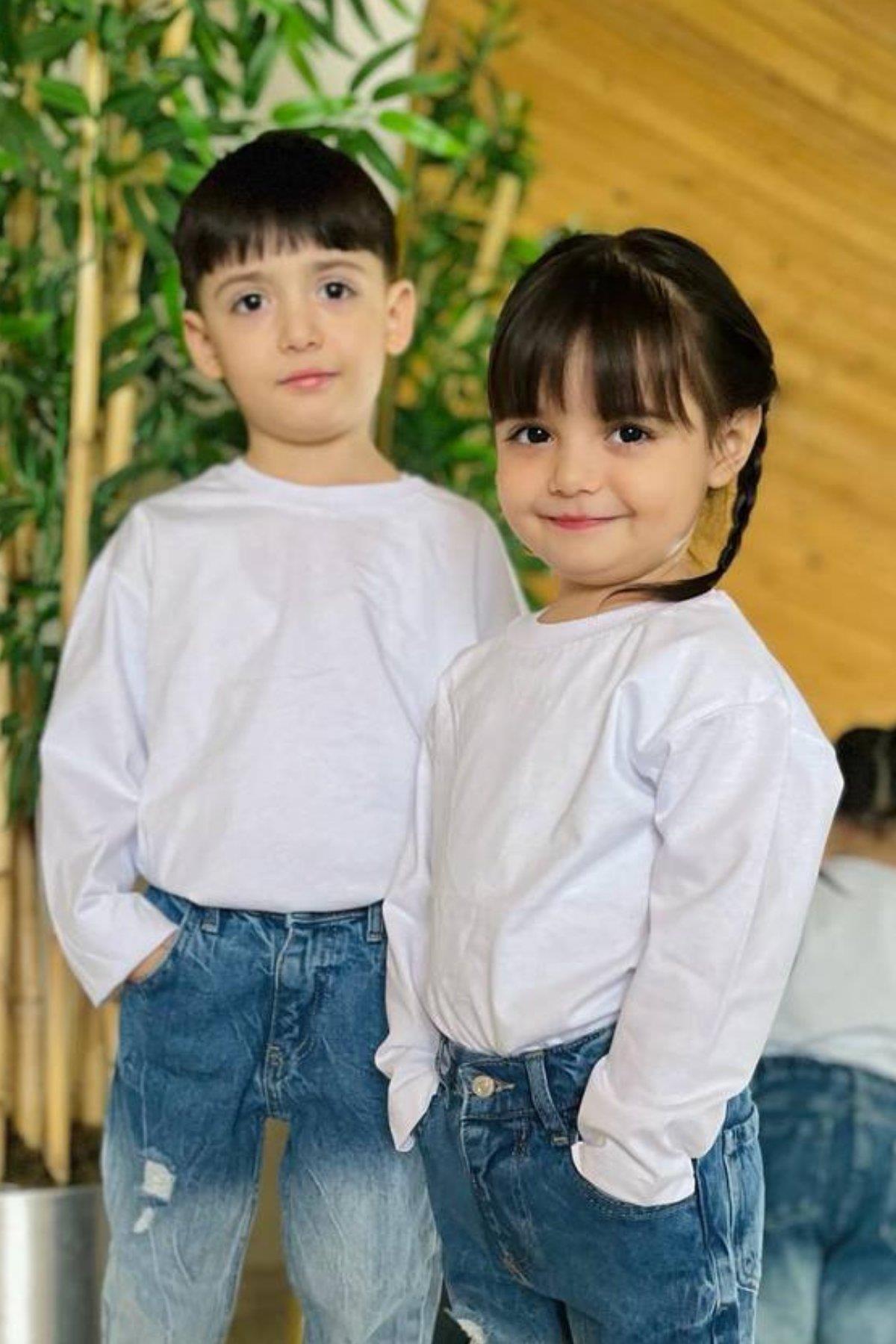 Unisex Beyaz Basic Uzun Kol Tshirt