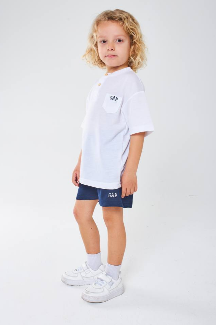 Unisex Beyaz Laci Şortlu Gap Yaz Takım