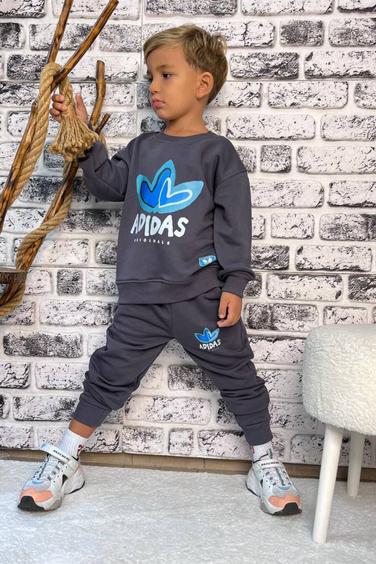 Unisex Çocuk 3 İplik Adidas Anrasit Takım