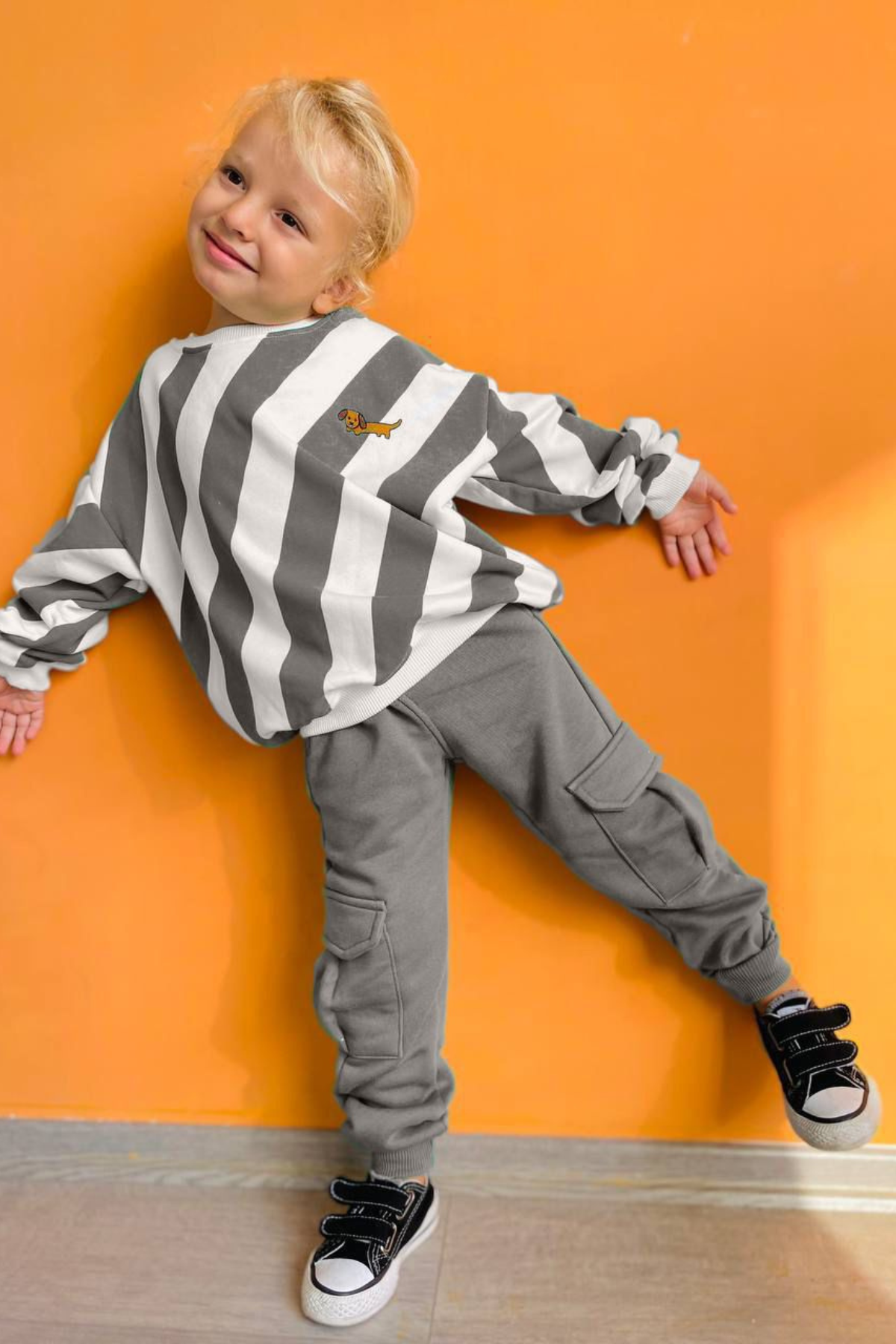 Unisex Çocuk 3 İplik Gri Duman Kargo Cepli Takım