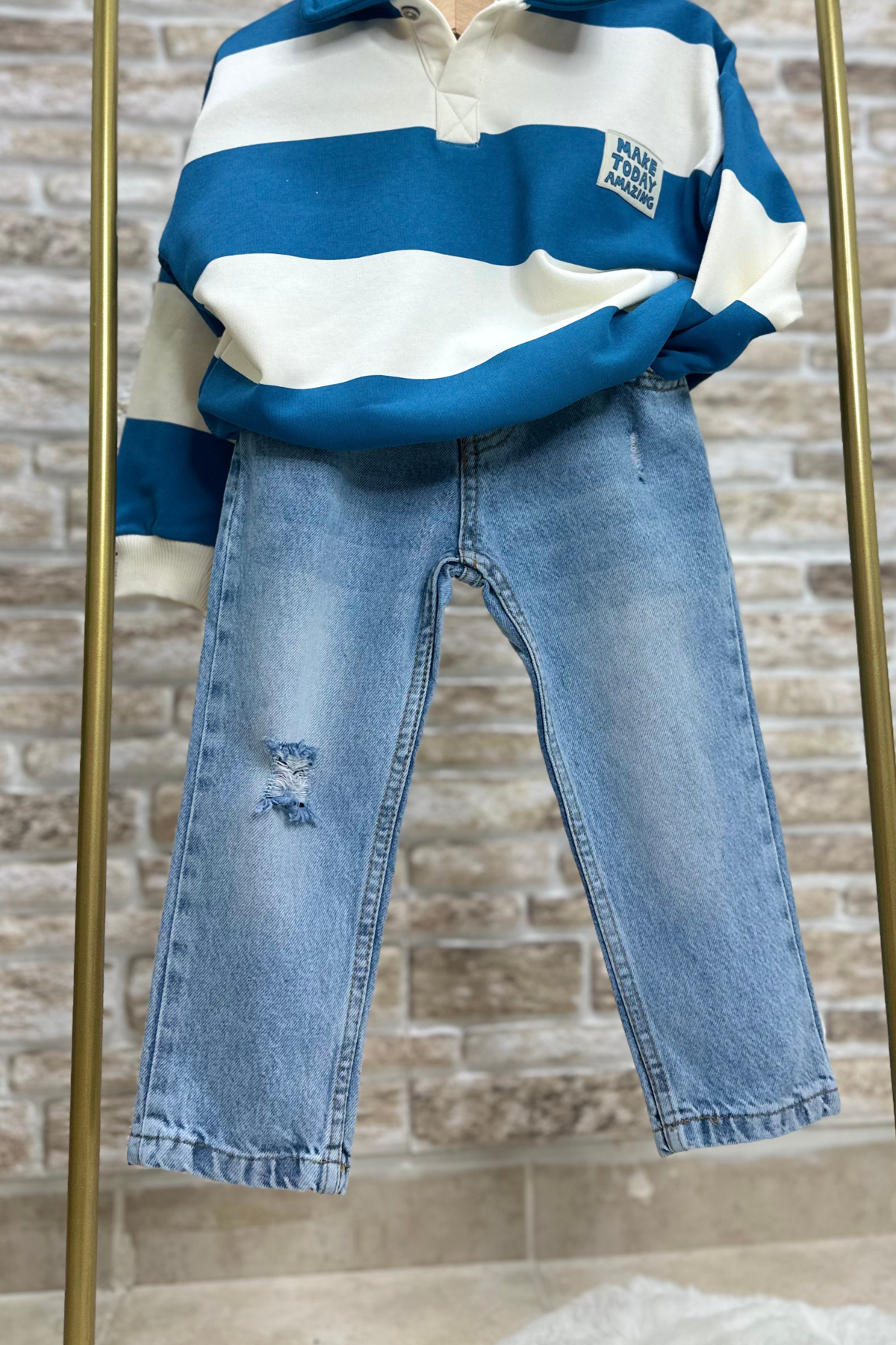 Unisex Çocuk Yırtık Detaylı Jean Pantolon