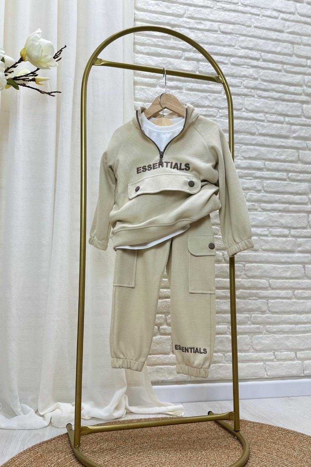 Unisex Dik Yaka Essentials  Krem  Takım