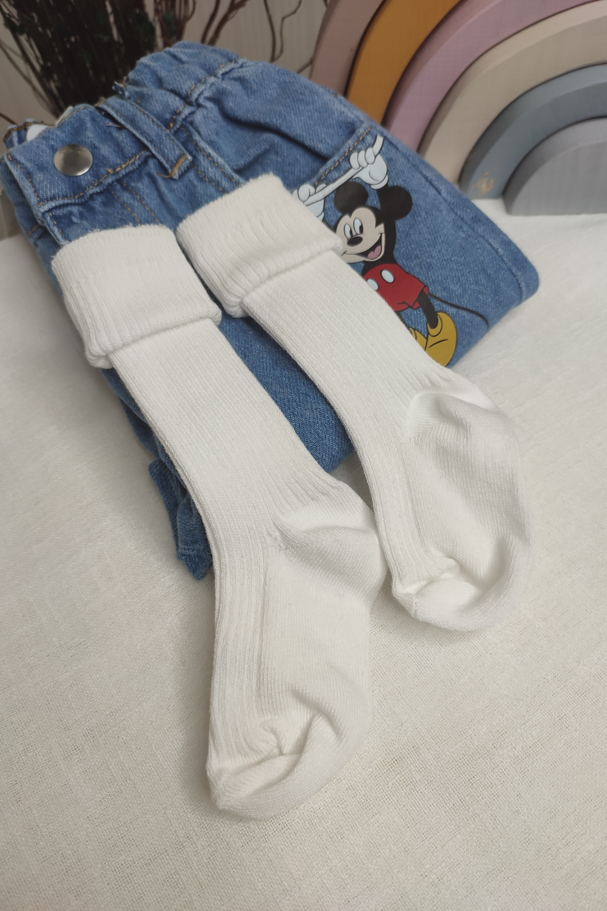 Unisex Düz Beyaz Diz Altı Çorap