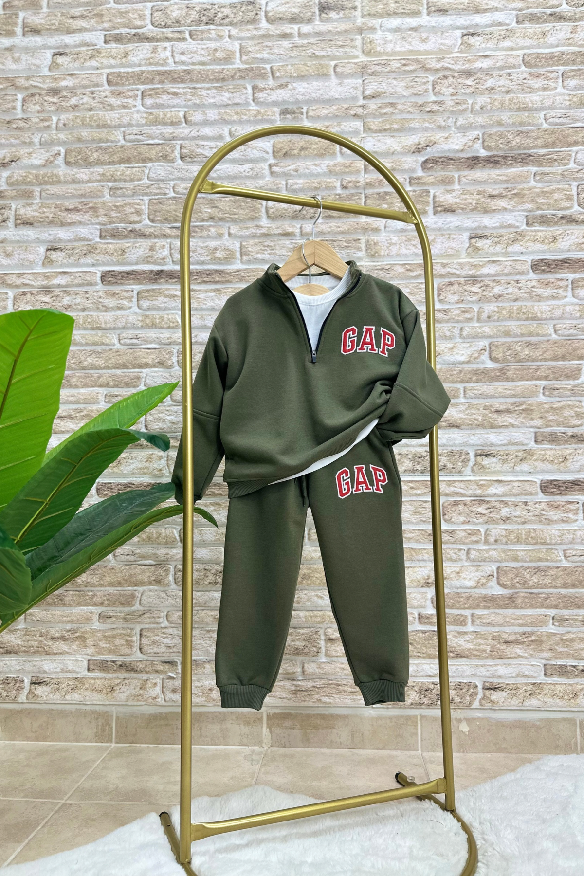 Unisex Fermuarlı Balıkçı Yaka Gap Haki Takım 