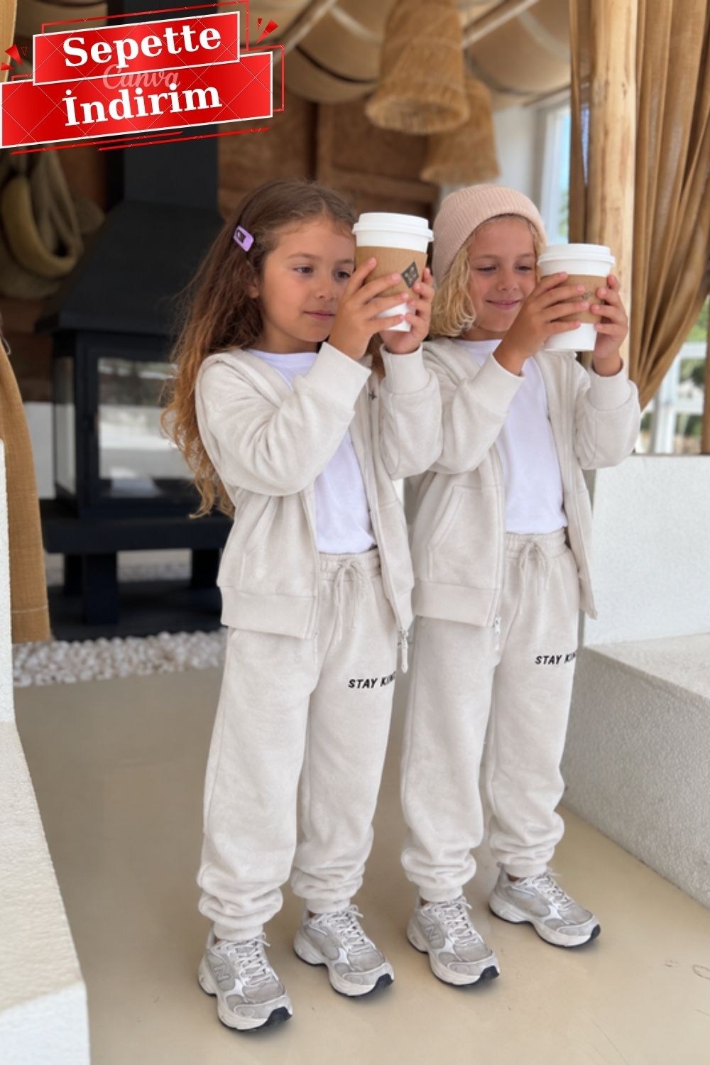 Unisex Fermuarlı Ekru Stay Kind Takım