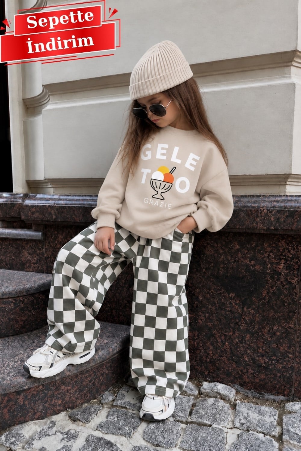 Unisex Geleto Gabardin Pantolonlu Bej Takım