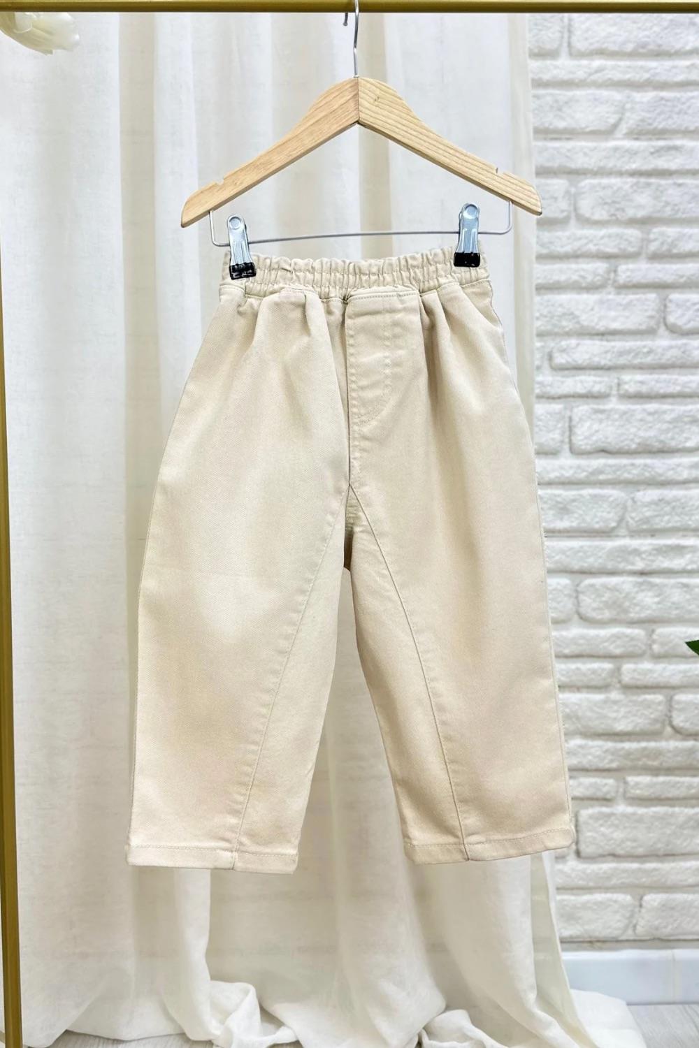 Unisex Krem Kanvas Baloon Pantolon