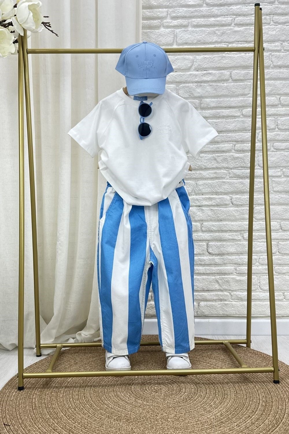 Unisex Laciel Baloon Mavi Çizgili Jean Pantolon