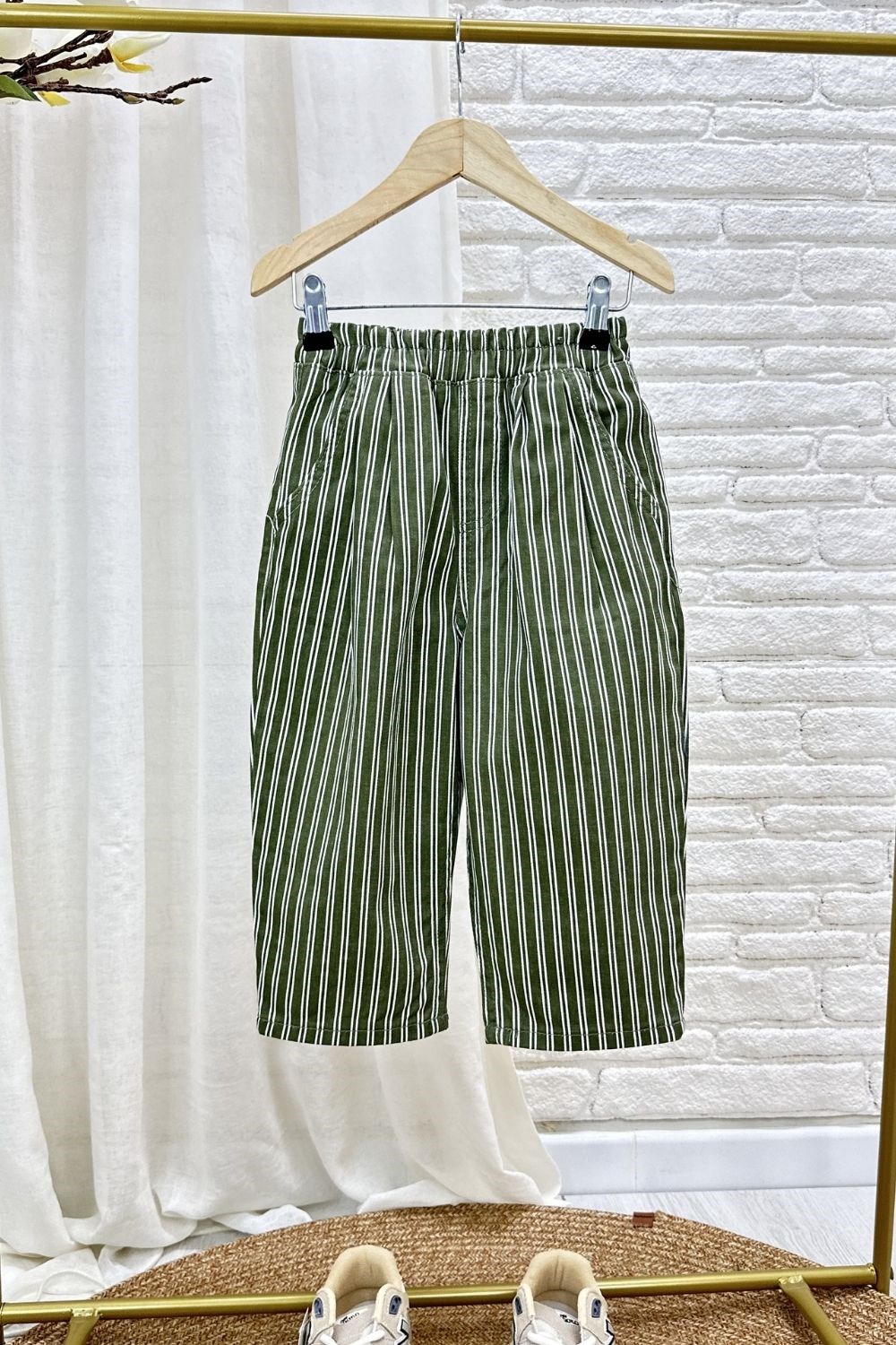 Unisex Laciel Baloon Yeşil Çizgili Jean Pantolon