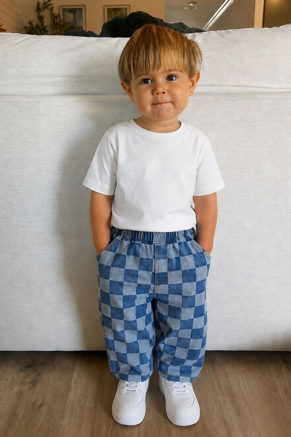 Unisex Laciel Damalı Baloon Jean Pantolon