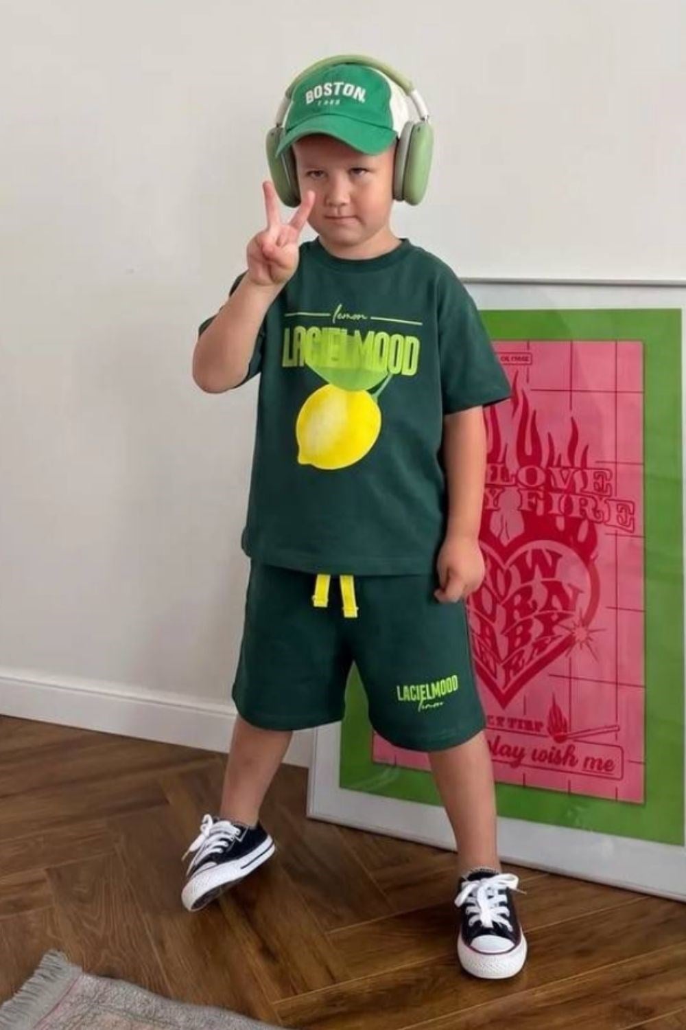 Unisex Limonlu Laciel Yeşil  Şortlu Takım