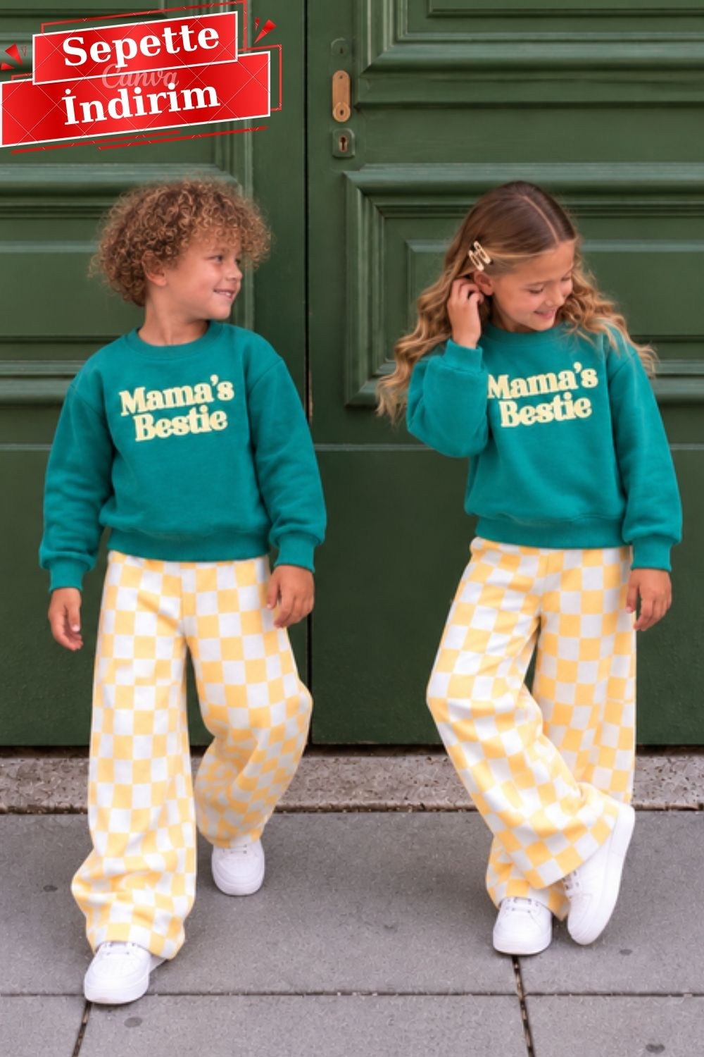 Unisex Mamas Baskı Kareli Pantolon 3 İplik Takım