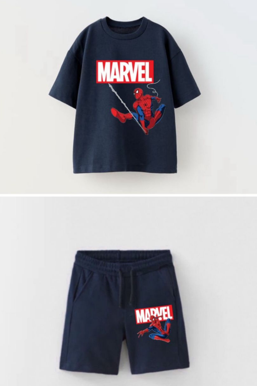Unisex Marvel Lacivert Şortlu Takım  