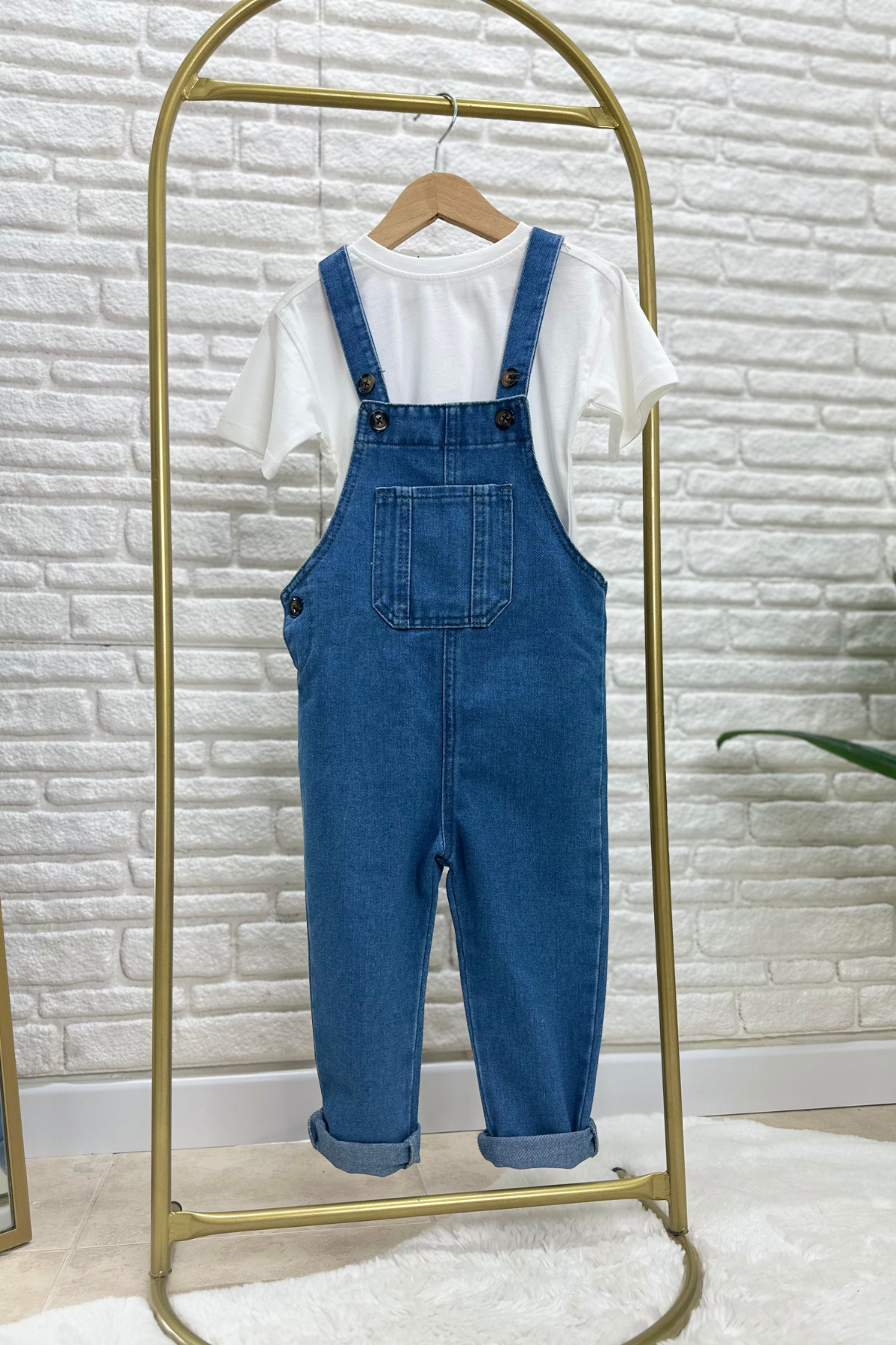 Unisex Mavi Tshirt Dahil Denim Salopet Takim
