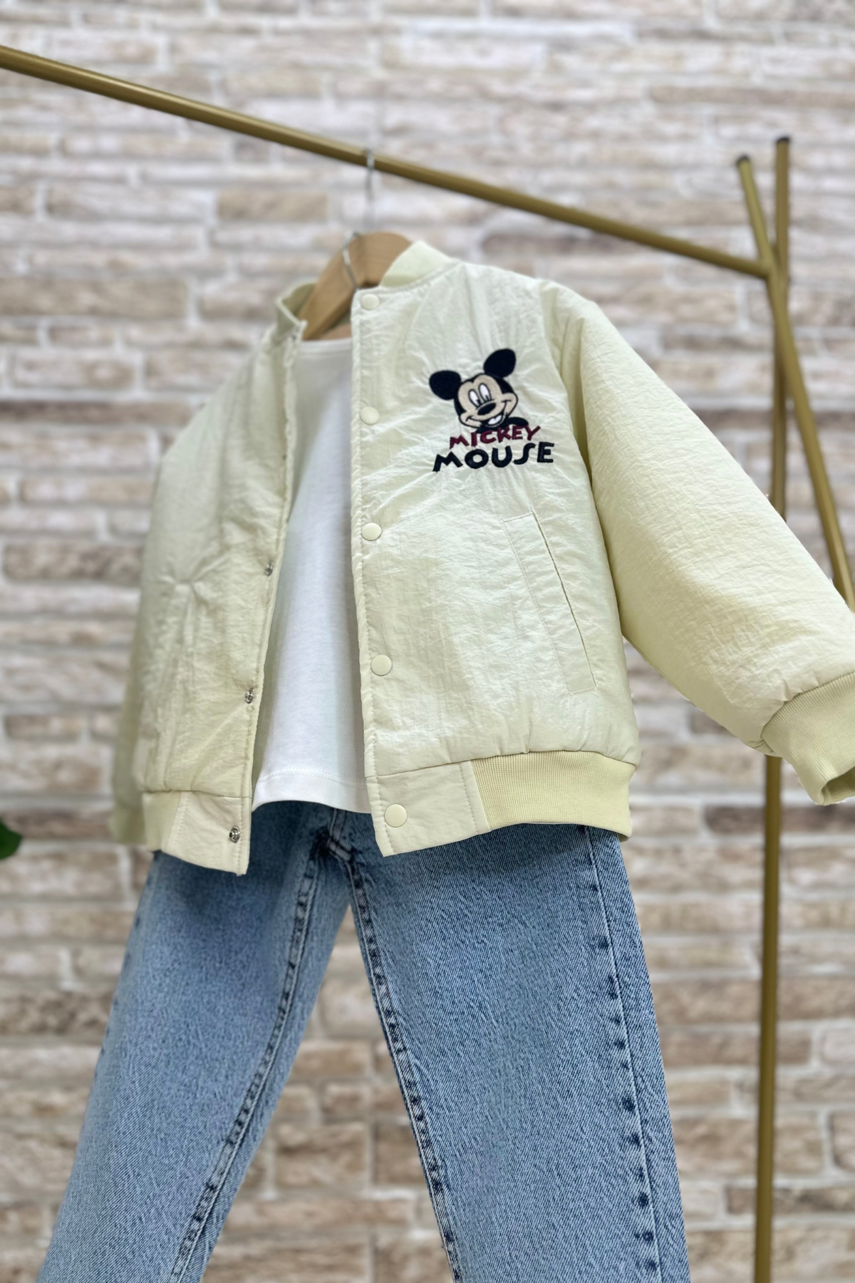 Unisex Mickey Dolgulu Astarlı Mont
