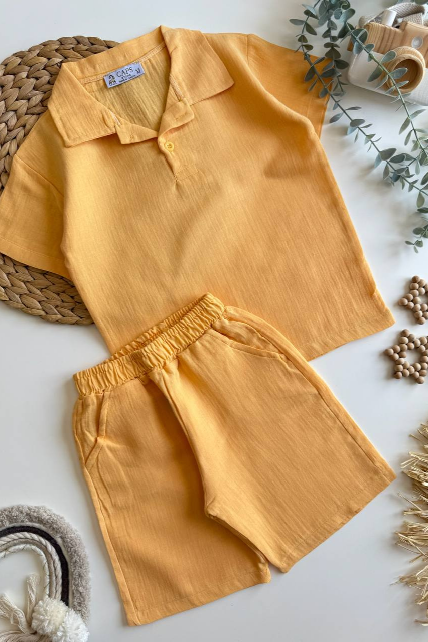 Unisex Müslin Hardal Şortlu Takım