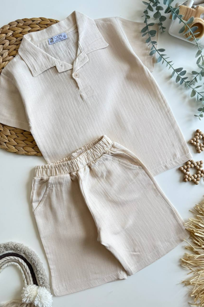 Unisex Müslin Krem Şortlu Takım