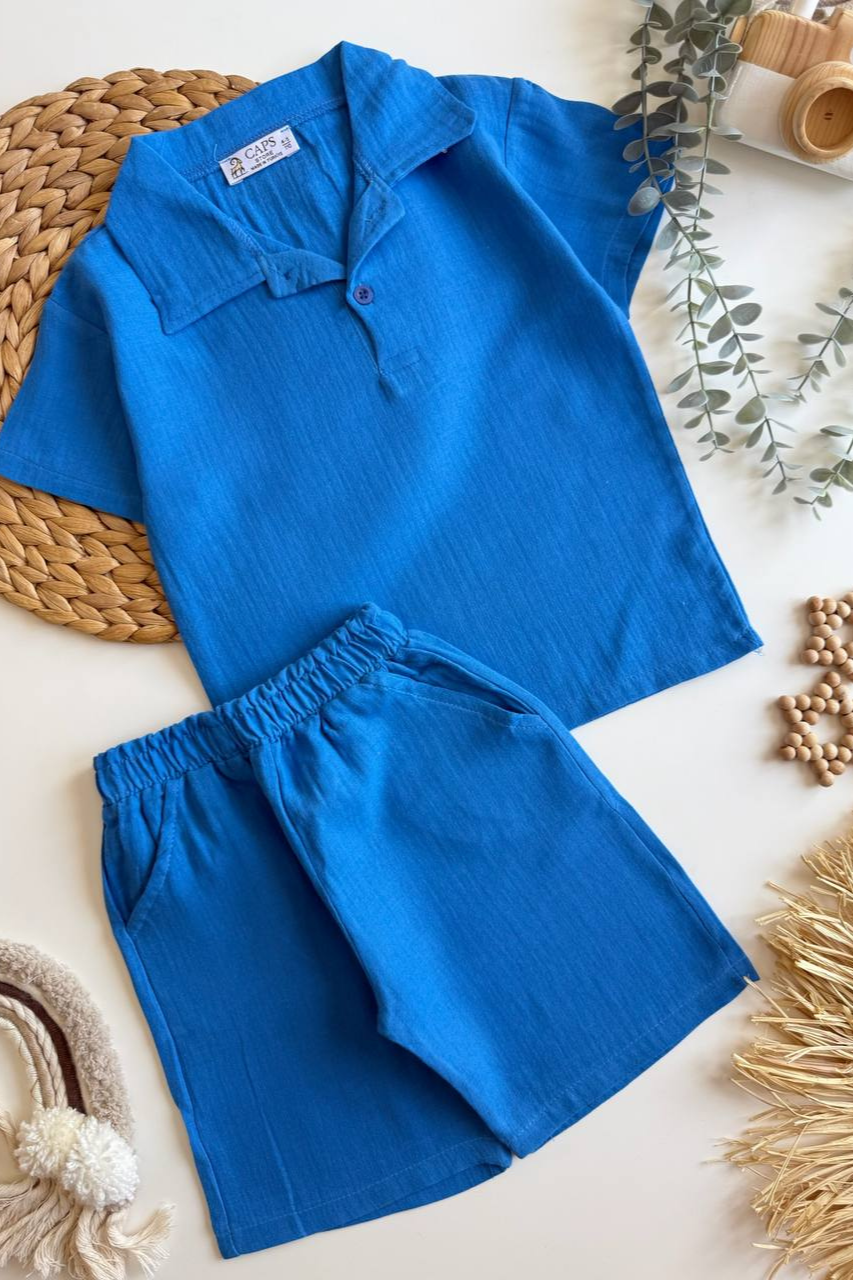 Unisex Müslin Lacivert Şortlu Takım