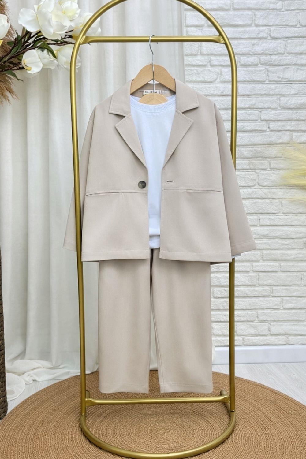 Unisex Özel Seri Ceket Bej Takım