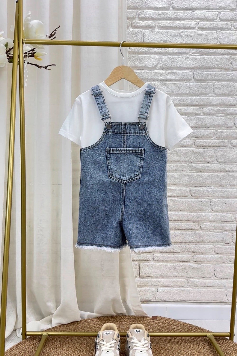 Unisex Özel Seri Denim Şortlu Salopet
