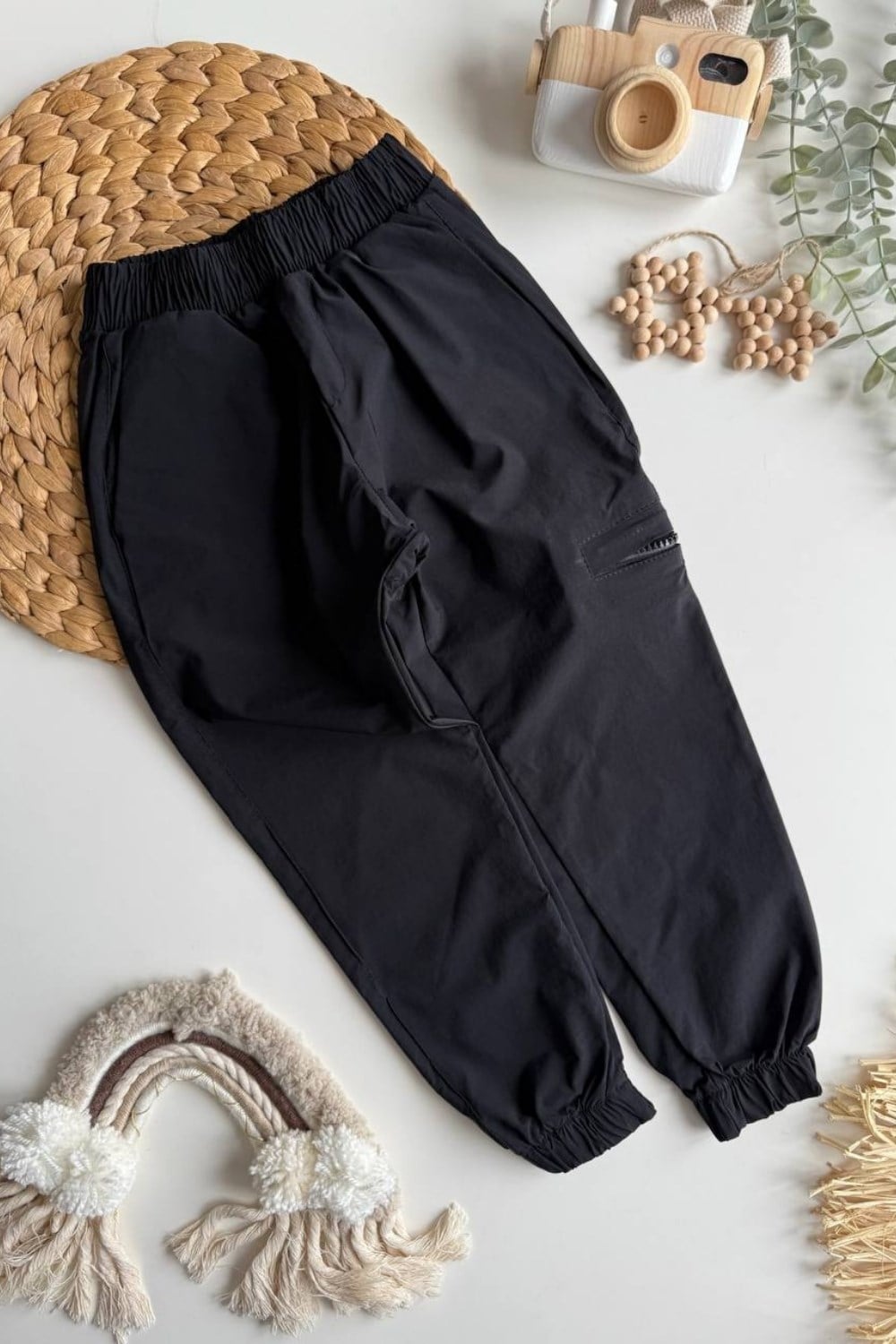 Unisex Paraşüt Kumaş Siyah Pantolon