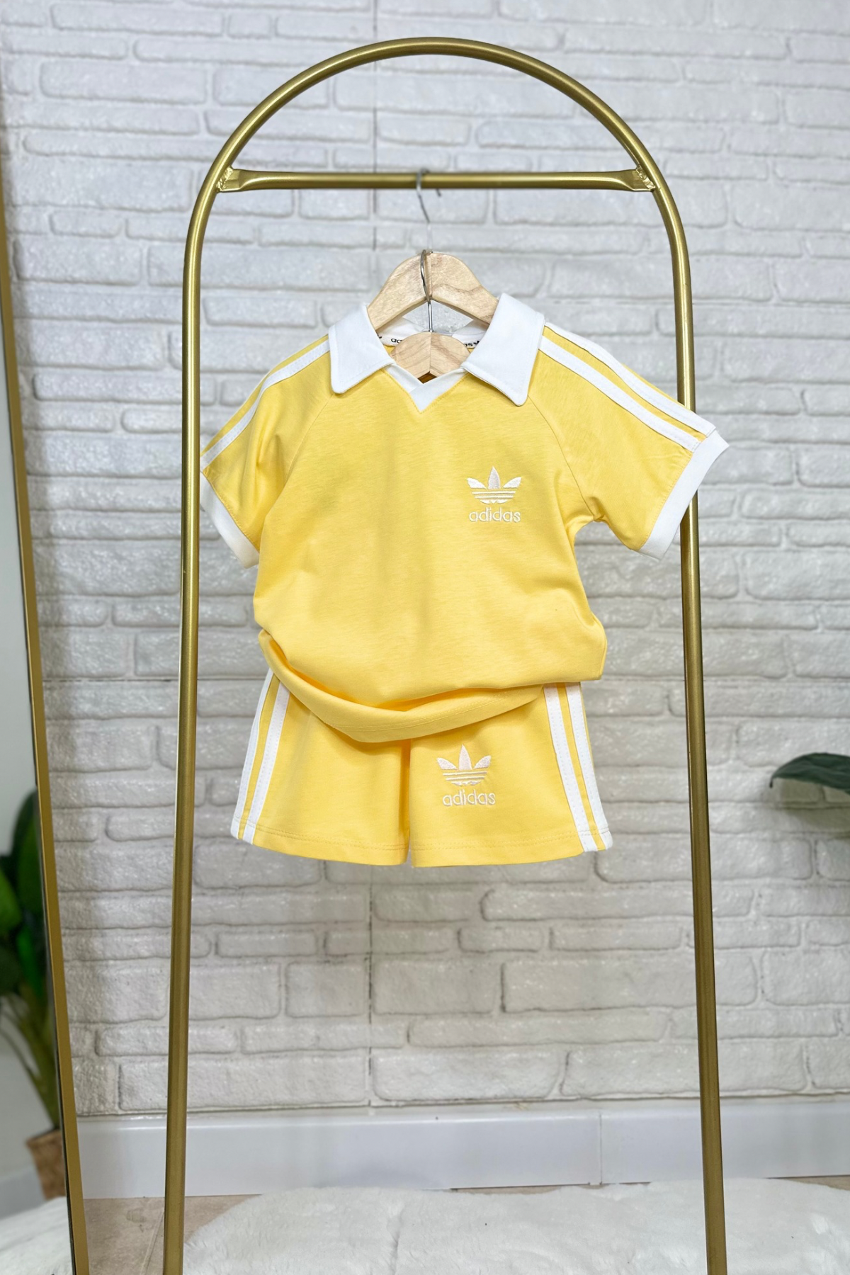 Unisex Polo Yaka Adids Sarı Şortlu Takım 