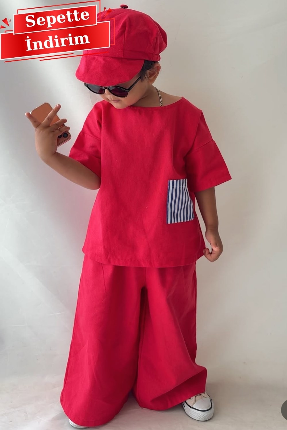 Unisex Şapka Dahil Keten Oversize Takım