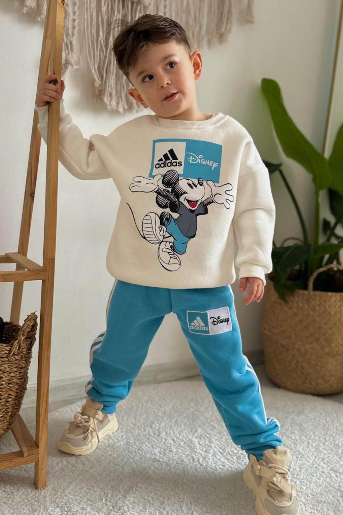 Unisex Şardonlu Adids Mavi Takım