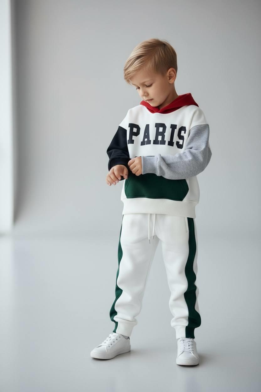Unisex Şardonlu Paris Beyaz Renkli Takım