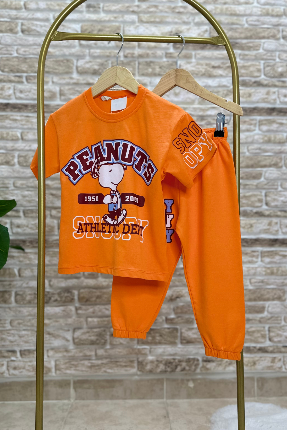 Unisex Snopy Peanuts Oranj Tshirt Eşofman Takım