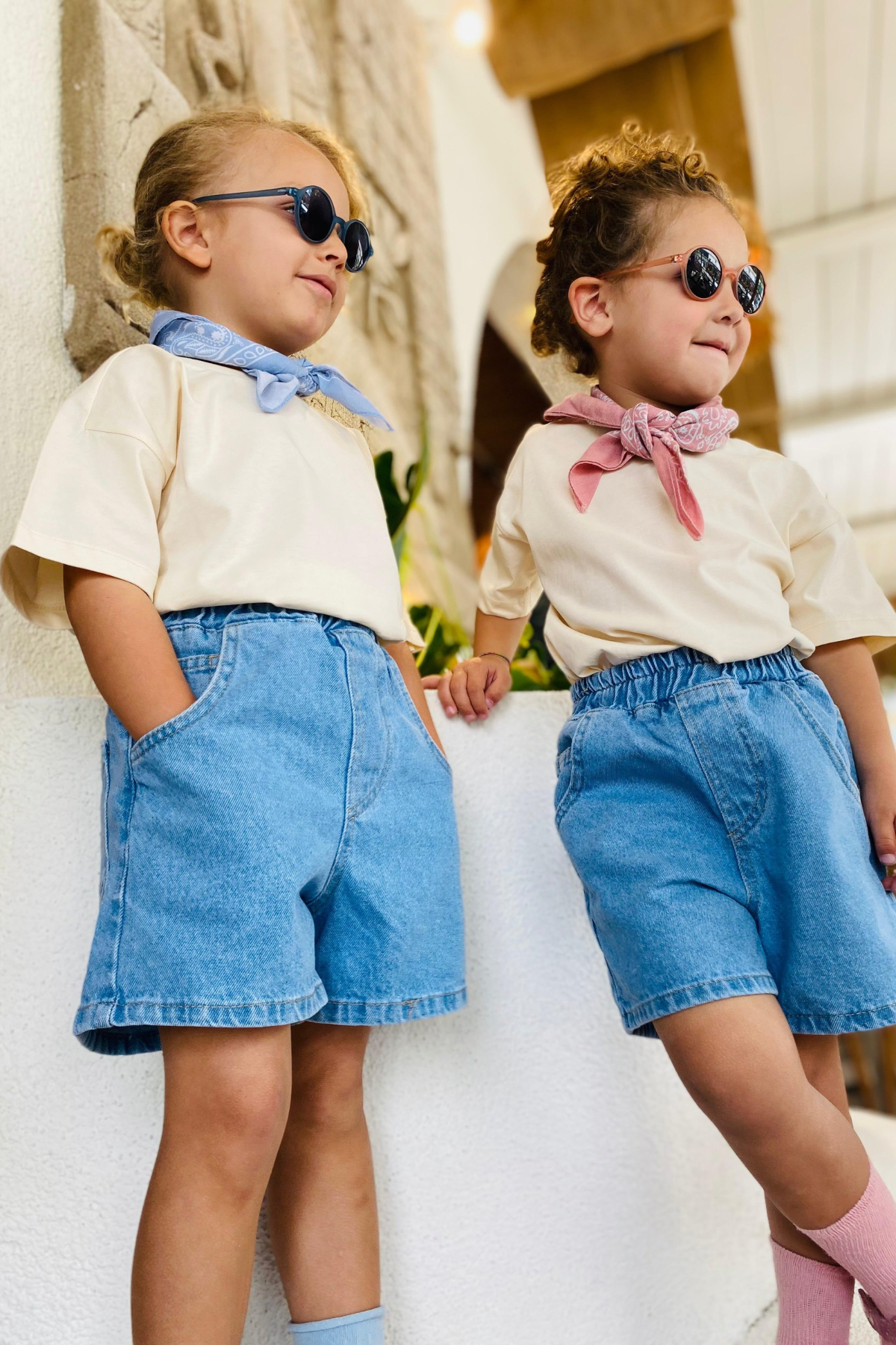 Unisex Tshirt & Denim Şortlu Mavi Takım