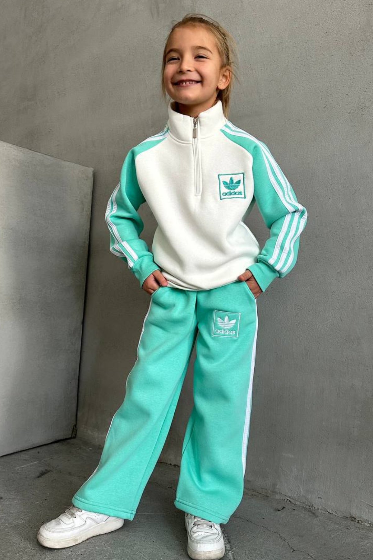 Unisex Turkuaz Adids Dik Yaka Fermuarlı Takım