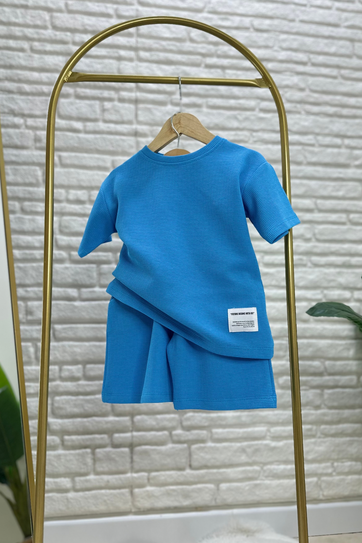 Unisex Waffle Kumaş Laci Şortlu Yaz Takım