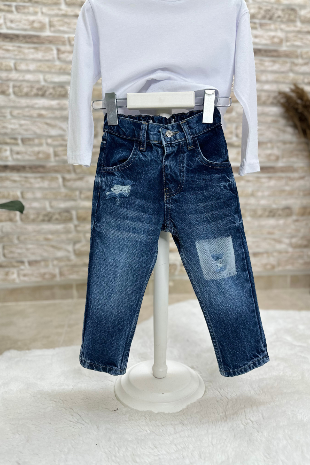 Unisex Yıkama Kare Jean Pantolon