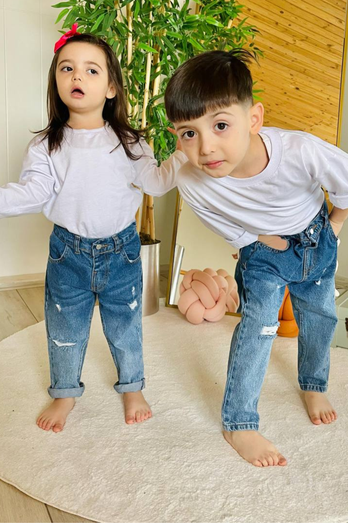 Unisex Yırtık Mavi Jean Pantolon