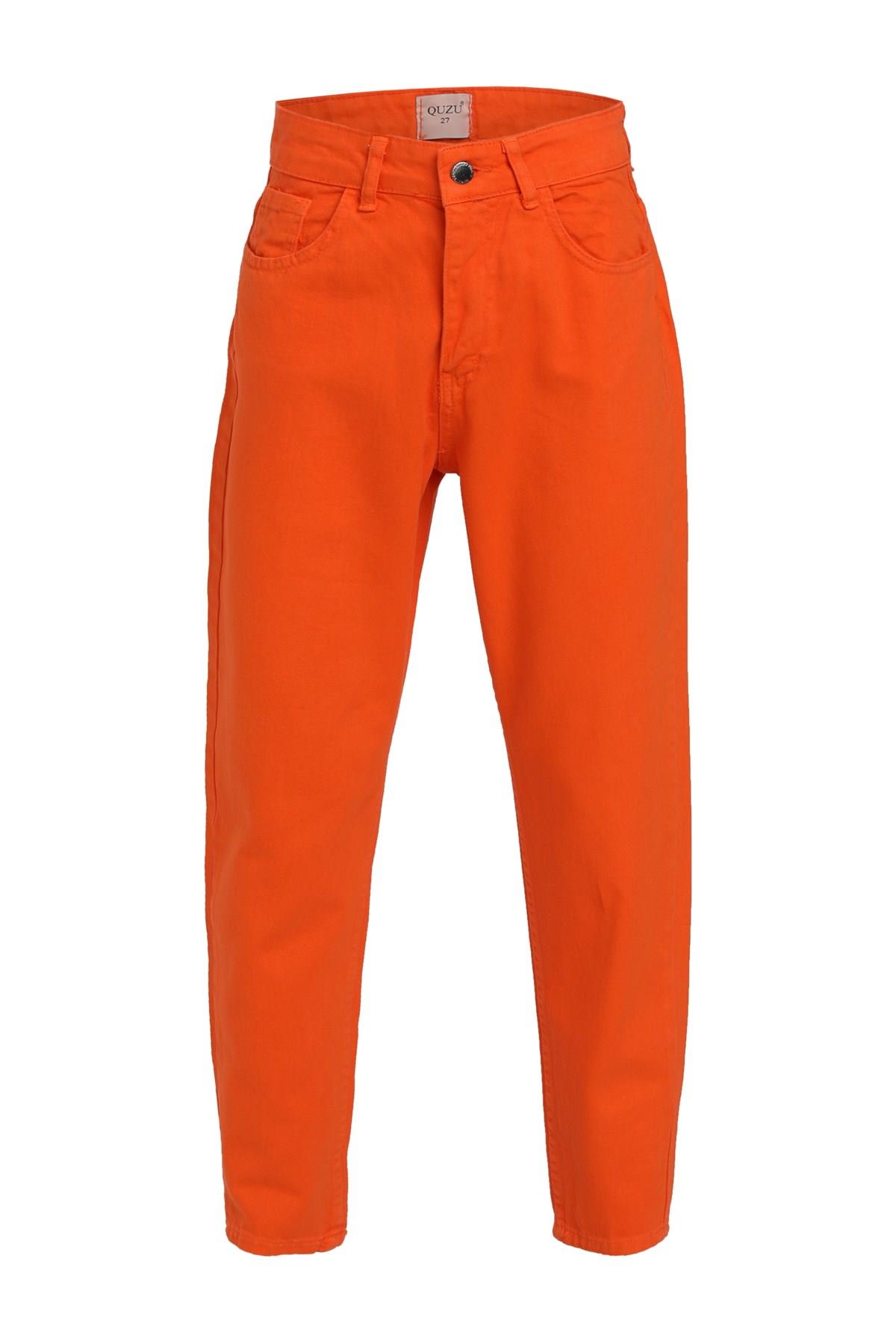 Turuncu Kadın Gabardin Mom Jean