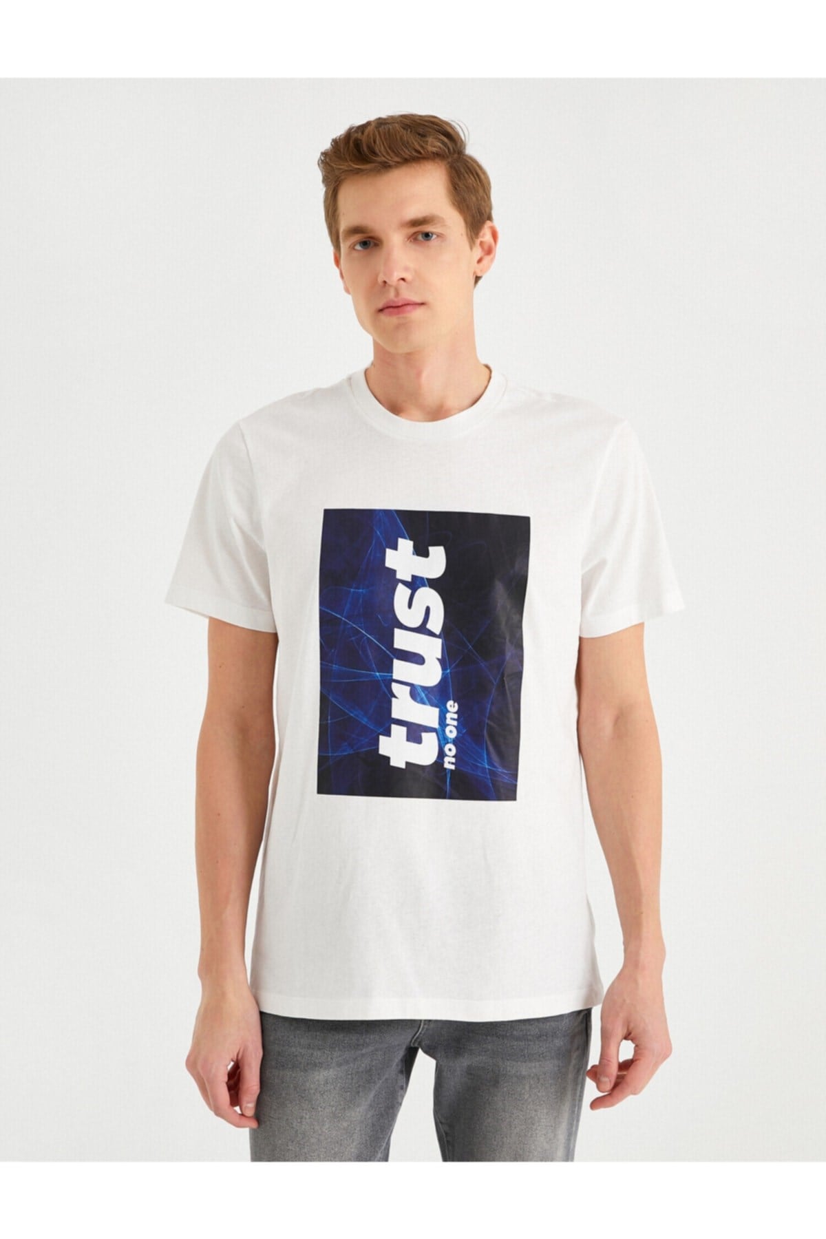 Slogan Baskılı Bisiklet Yaka Kısa Kollu Tişört