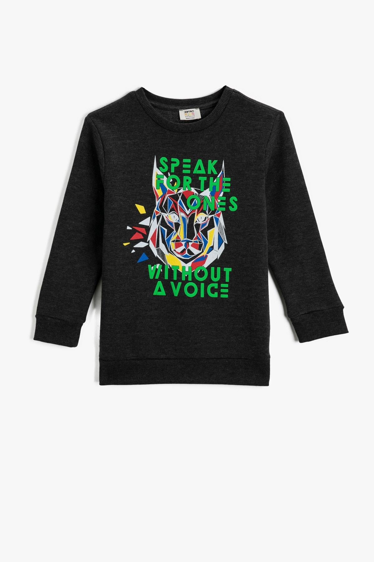 Erkek Çocuk Bisiklet Yaka Baskılı Sweatshirt Pamuklu