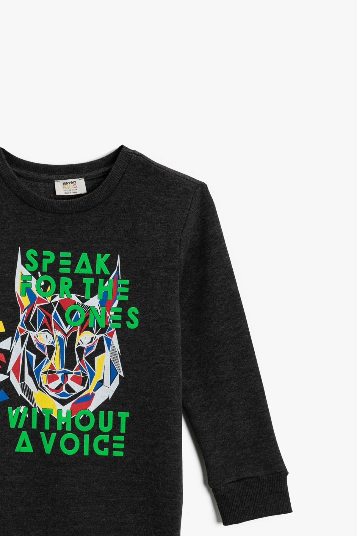 Erkek Çocuk Bisiklet Yaka Baskılı Sweatshirt Pamuklu