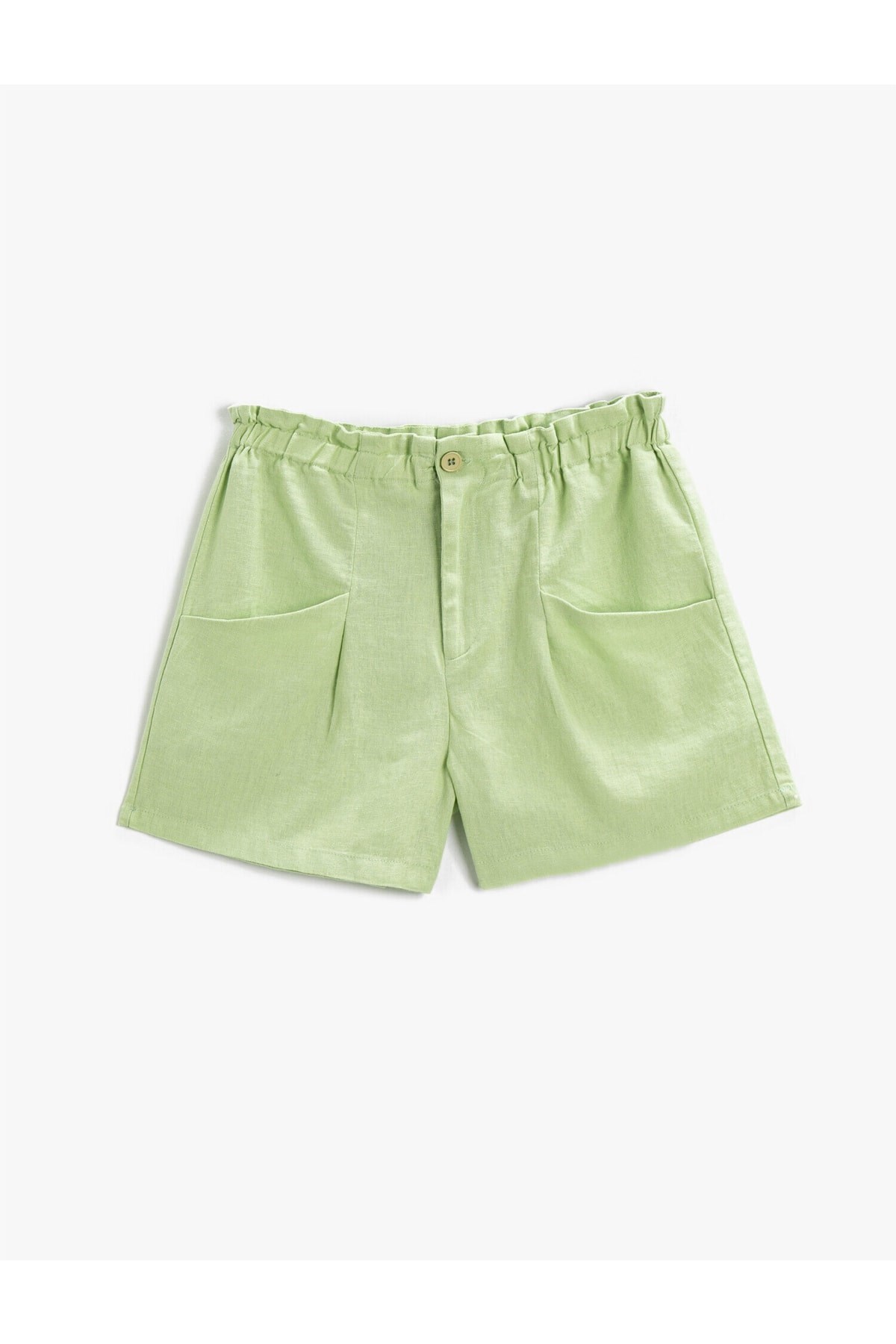 Keten Karışımlı Cepli Şort Beli Lastikli