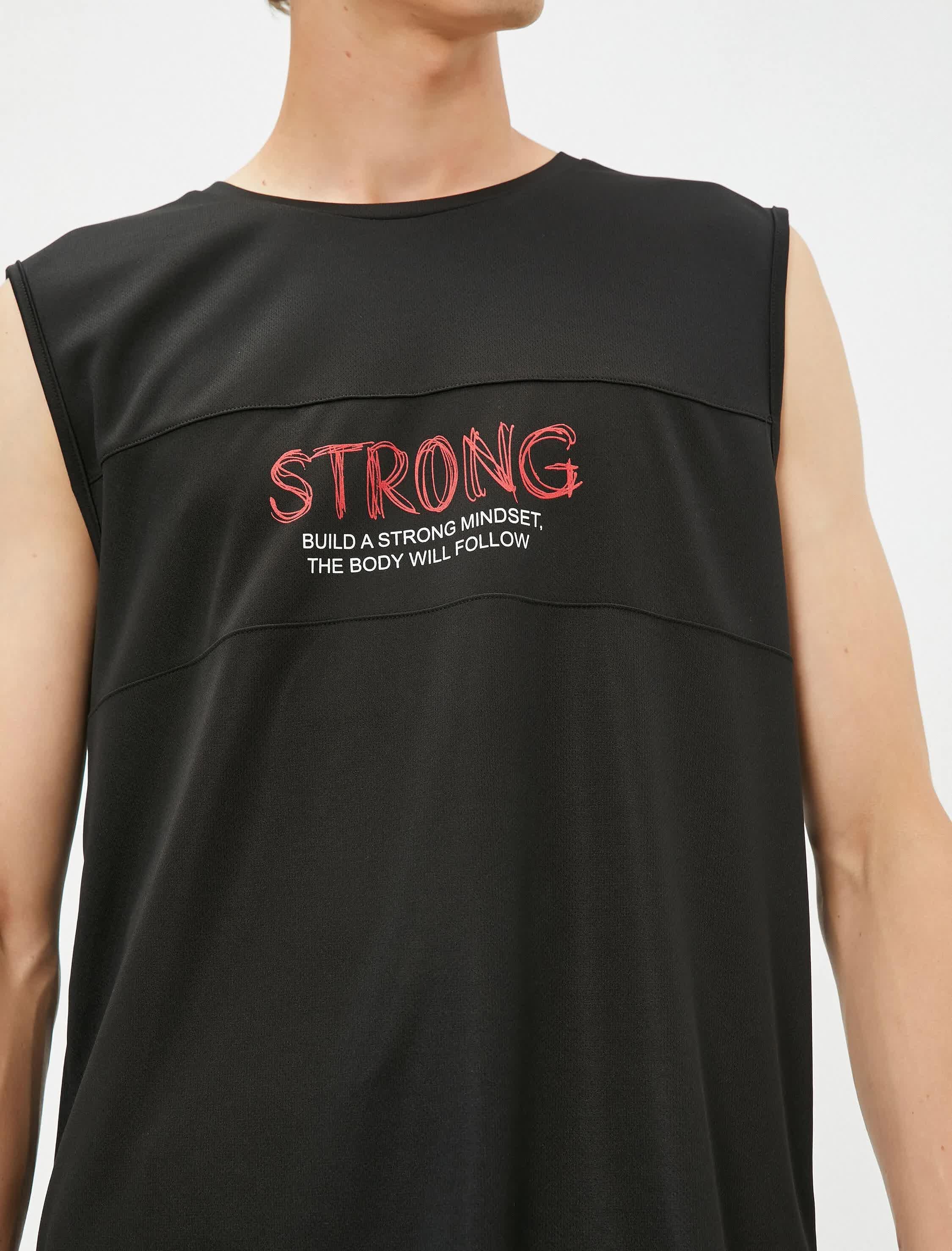 Spor Atlet Slogan Baskılı Dikiş Detaylı