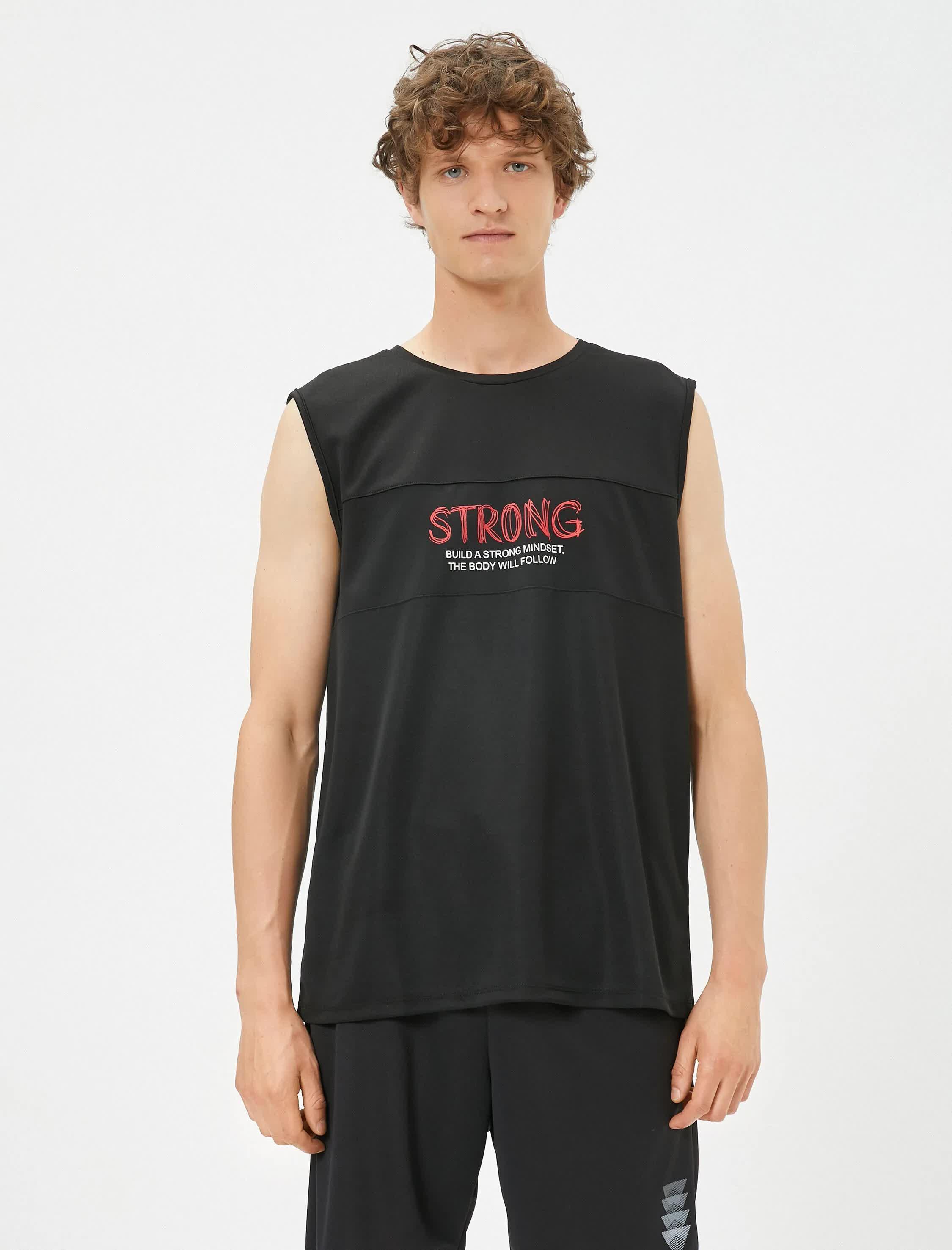 Spor Atlet Slogan Baskılı Dikiş Detaylı