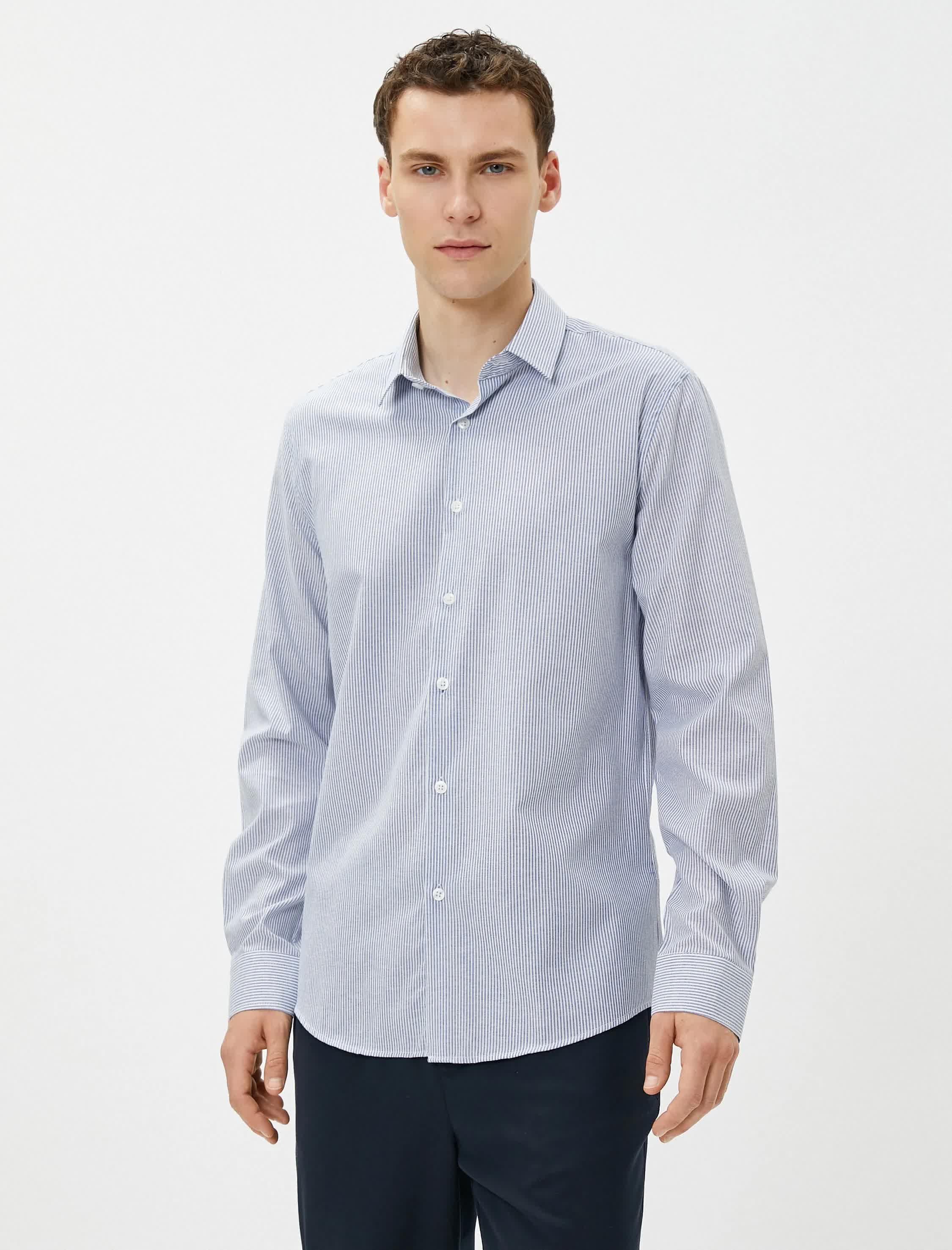 Beyaz Spor Gömlek Slim Fit Klasik Yaka Uzun Kollu