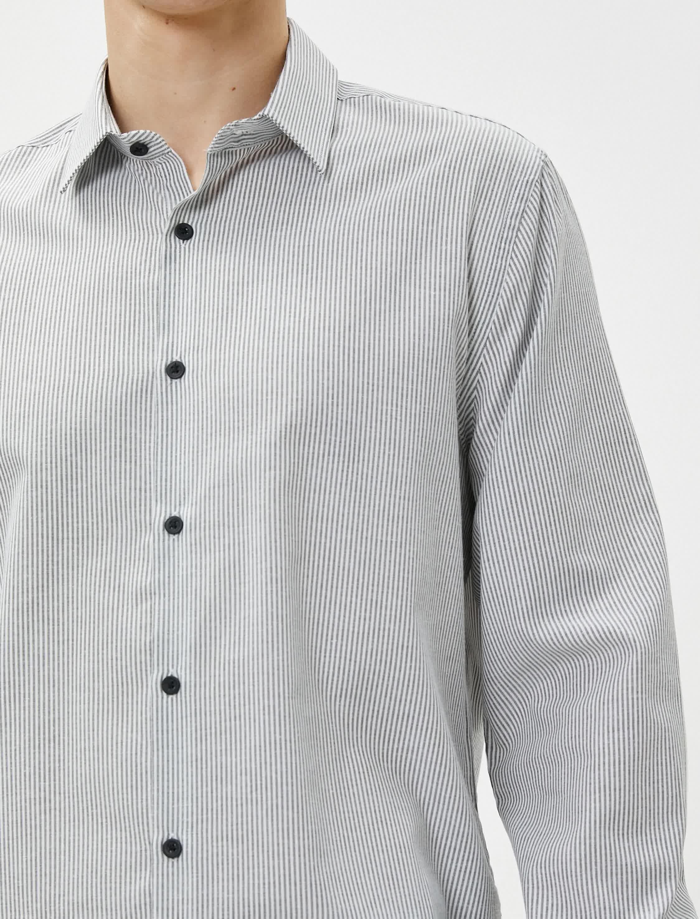 Siyah Spor Gömlek Slim Fit Klasik Yaka Uzun Kollu