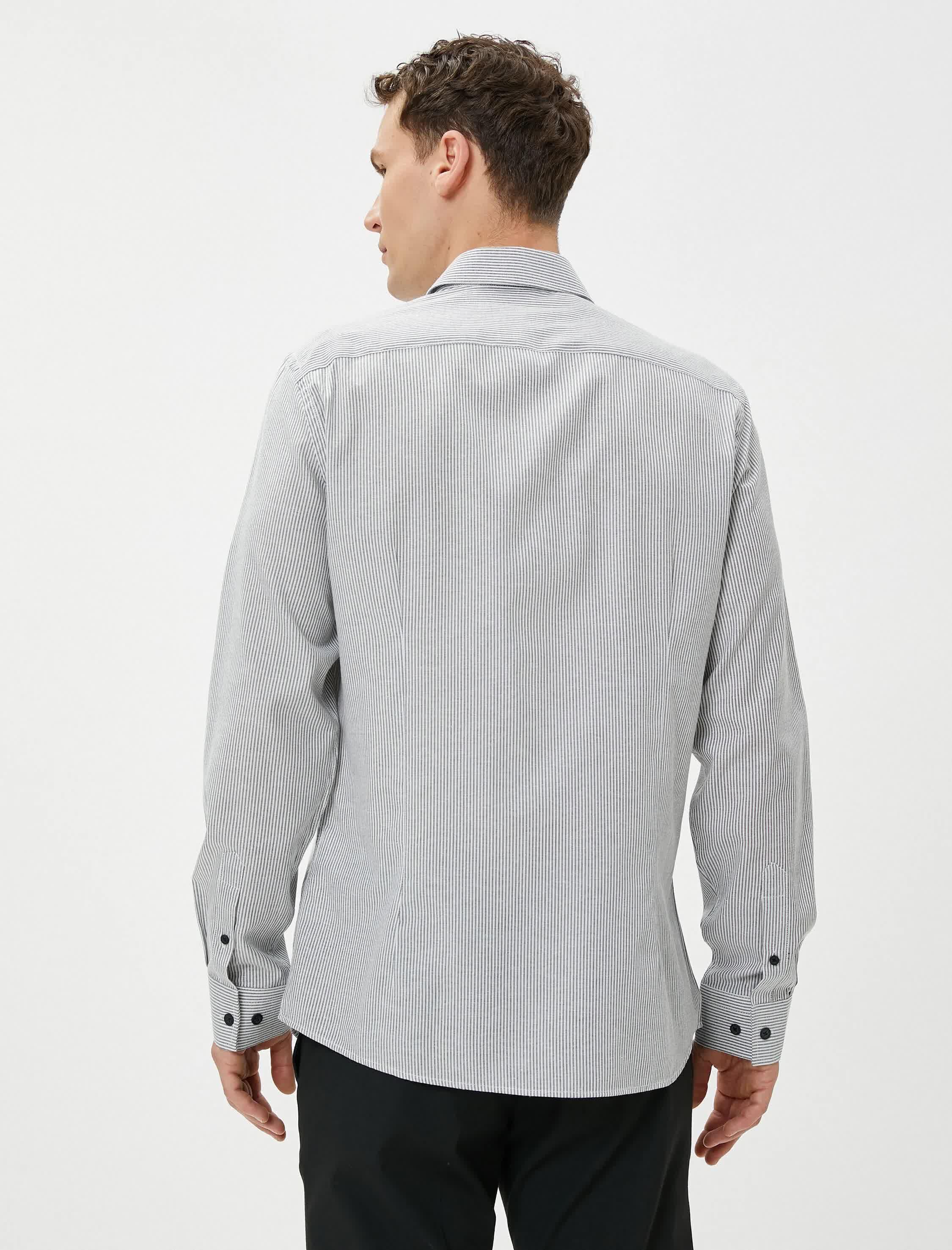 Siyah Spor Gömlek Slim Fit Klasik Yaka Uzun Kollu