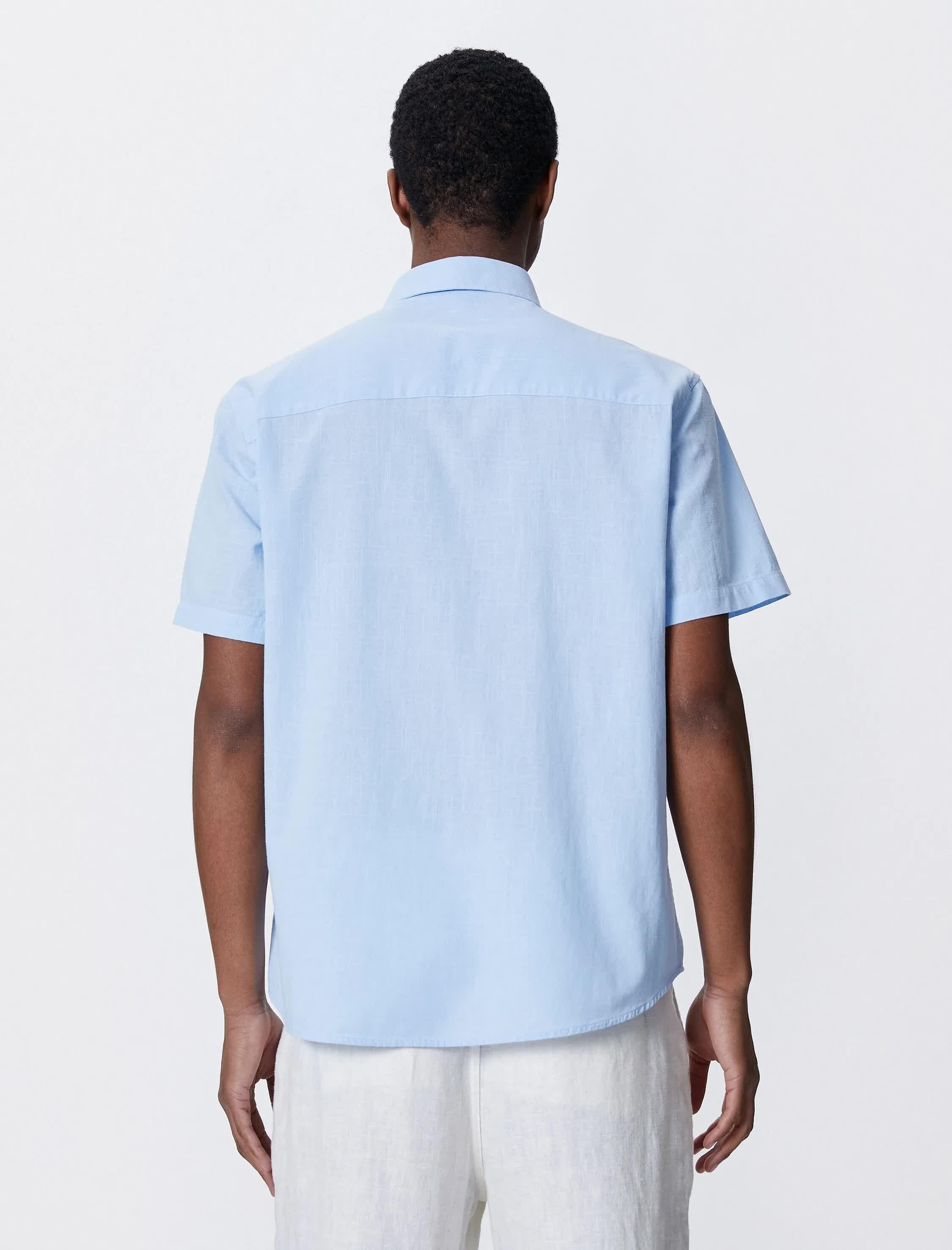 Mavi Erkek Basic Kısa Kollu Gömlek Klasik Yaka Düğmeli Pamuklu