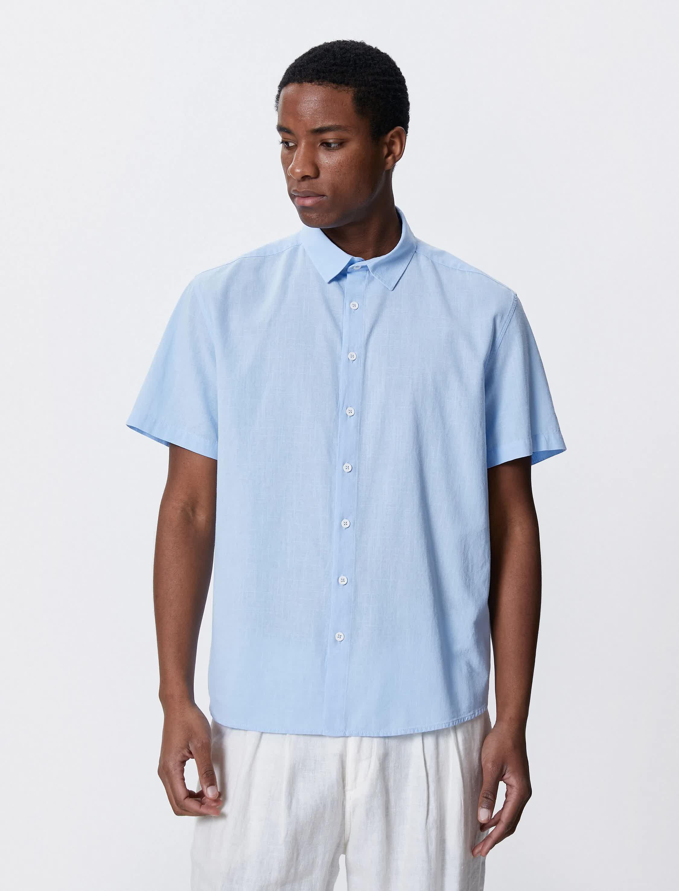 Mavi Erkek Basic Kısa Kollu Gömlek Klasik Yaka Düğmeli Pamuklu