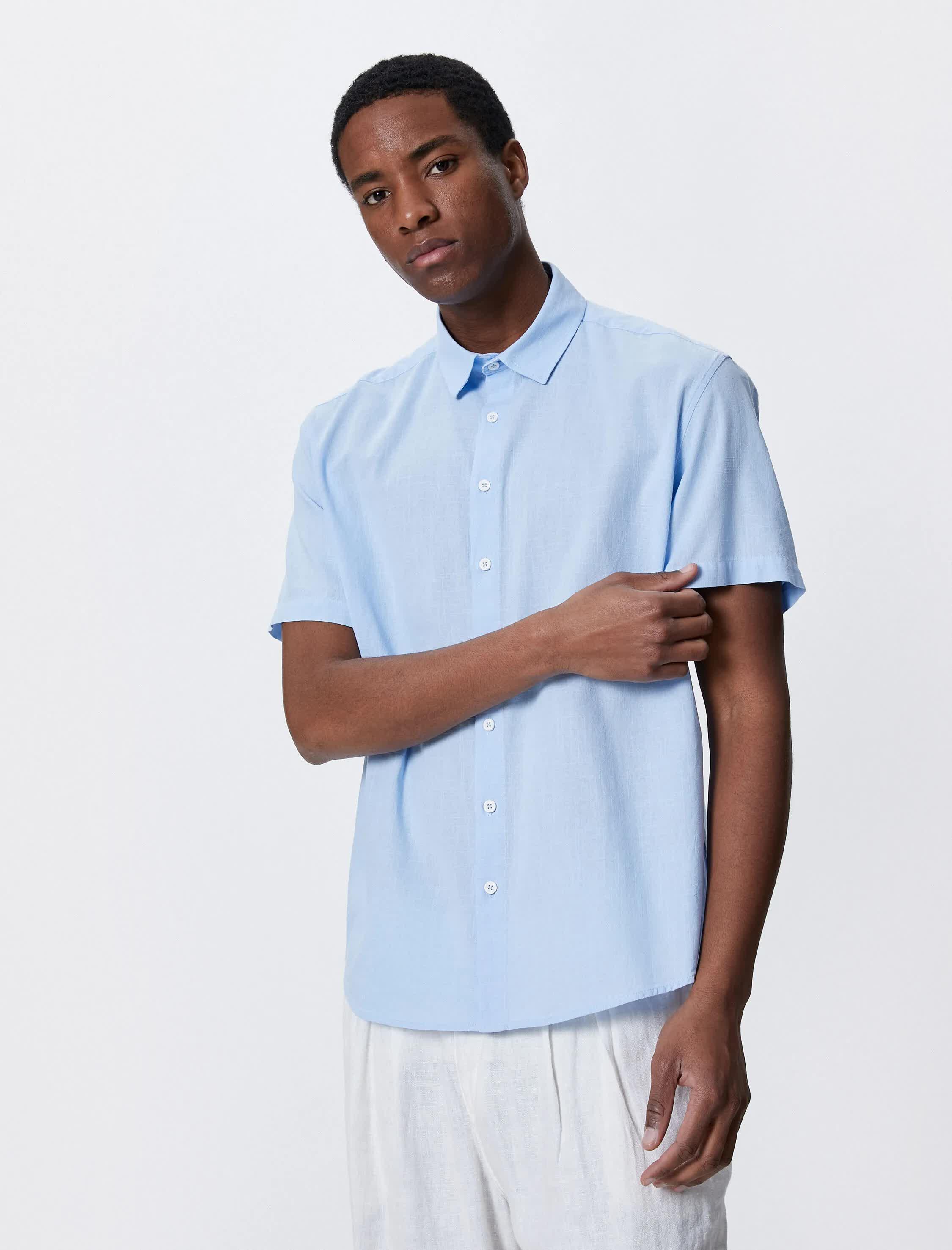 Mavi Erkek Basic Kısa Kollu Gömlek Klasik Yaka Düğmeli Pamuklu