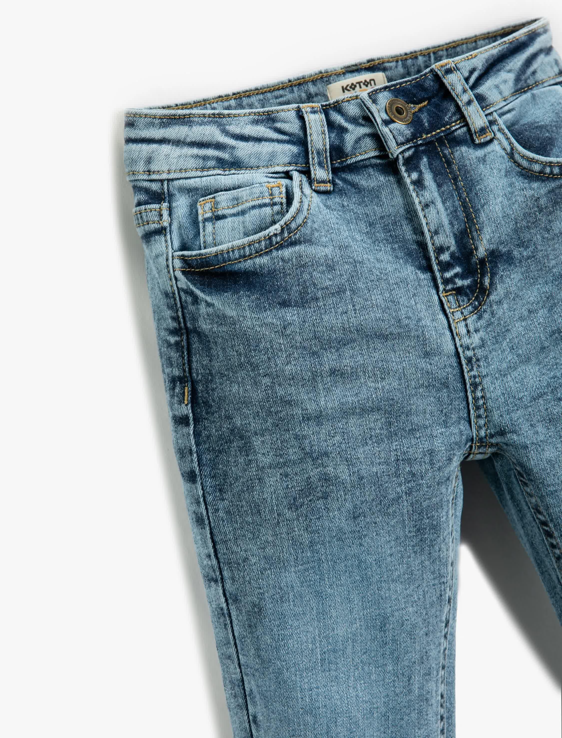 Erkek Çocuk Kot Pantolon Pamuklu Cepli - Slim Jean Beli Ayarlanabilir Lastikli
