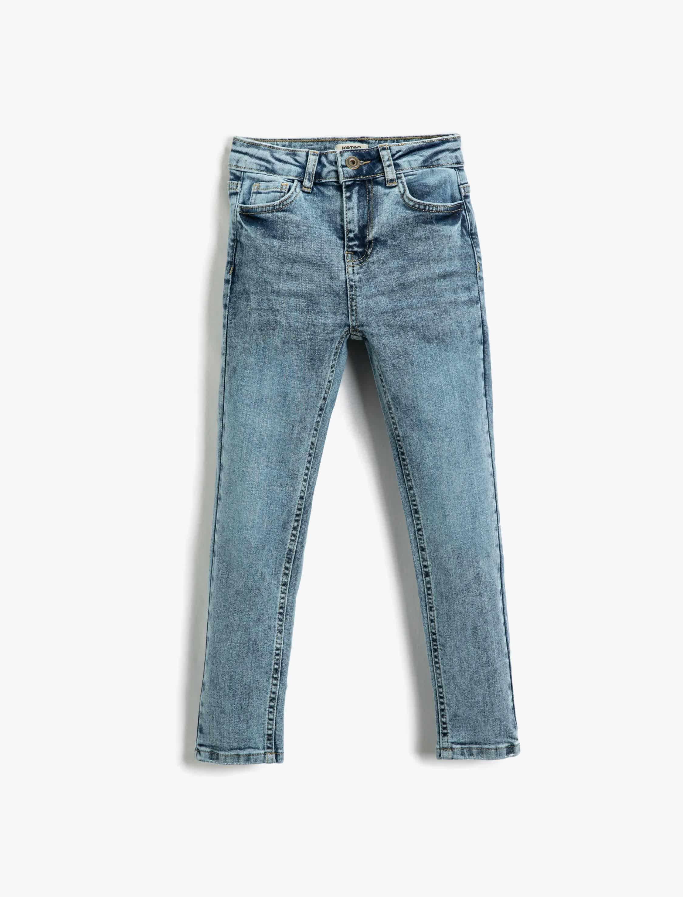 Erkek Çocuk Kot Pantolon Pamuklu Cepli - Slim Jean Beli Ayarlanabilir Lastikli